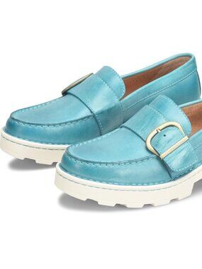 NWB Born Turquoise Leather Buckle Loafers Womens 10 M Platform Lug Sole